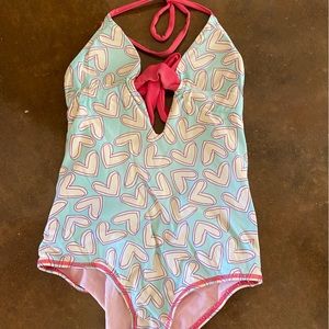One piece Agatha Ruiz De la Prada swimsuit. Heart print. Size small.